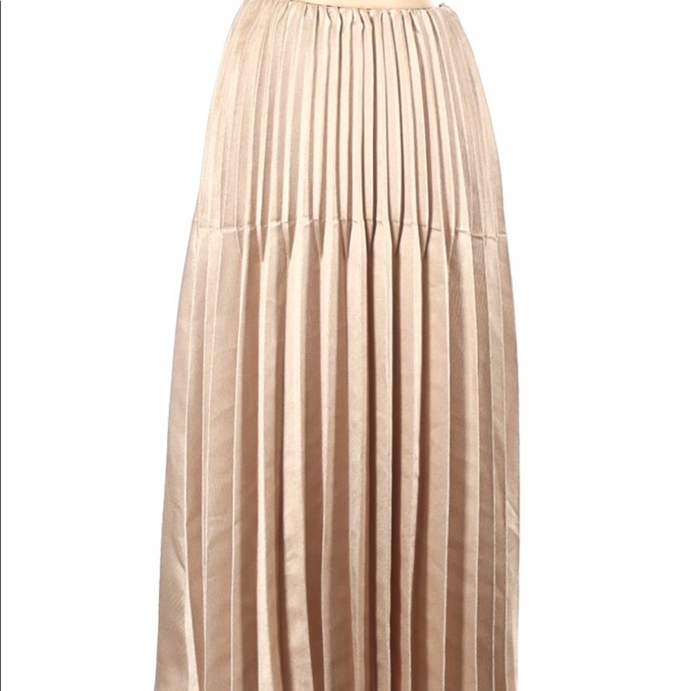 Gracia Beige Accordion Midi Skirt Size Medium